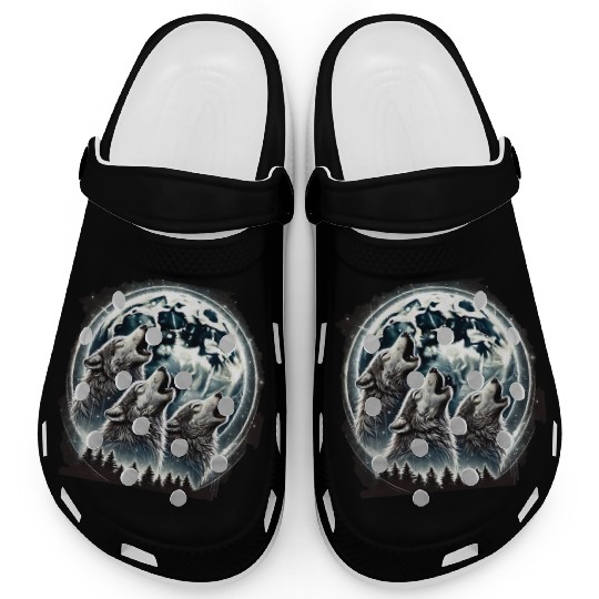 Wolfs Moon Nature Cute forest graphic Clogs