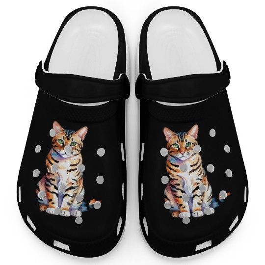 Leopard Cat Watercolor Clogs