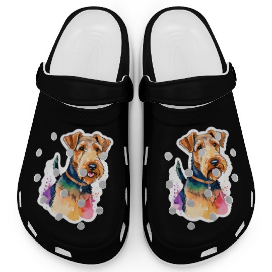 Airedale Terrier Watercolor Clogs