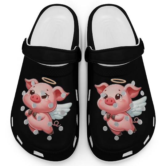 Cute pig angel cartoon halo wings Clogs