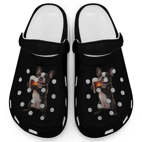 Frenchie Drinking Beer Realistic Clogs
