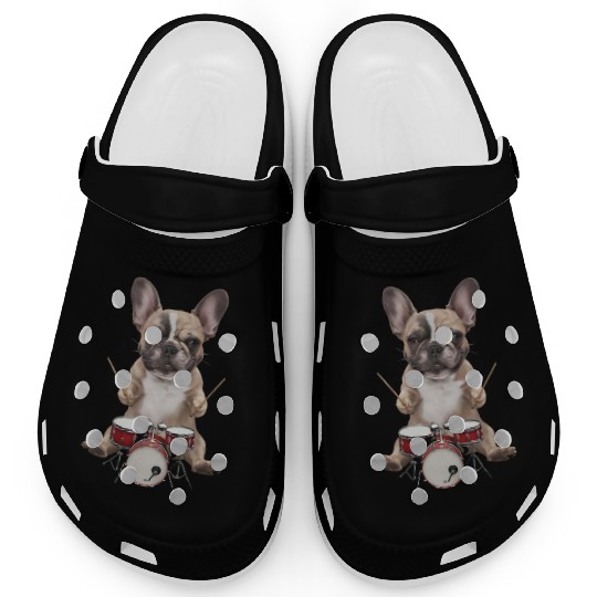 Frenchie Playing Drums Realistic Clogs