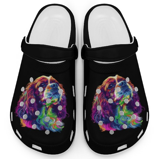 Cavalier King Charles Spaniel Illustration Rainbow Clogs