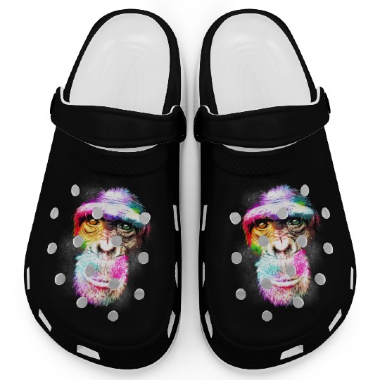 Colorful Retro Realistic Monkey Face Funny Graphic Clogs