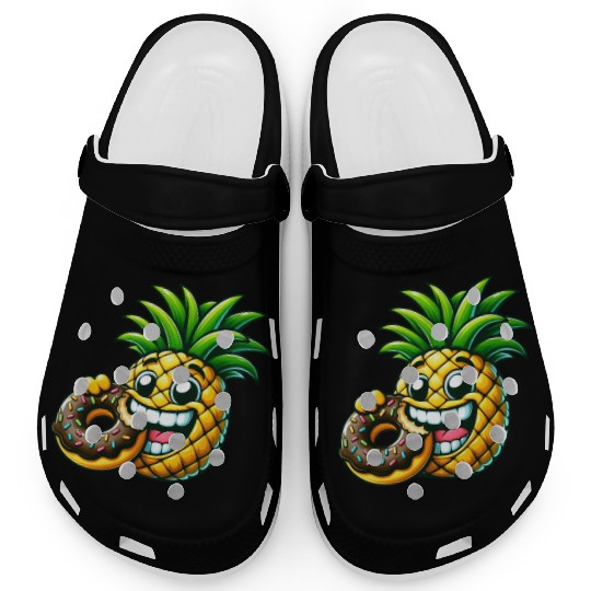 Funny Pineapple Donut Cartoon Fruity Sweet Design Clogs