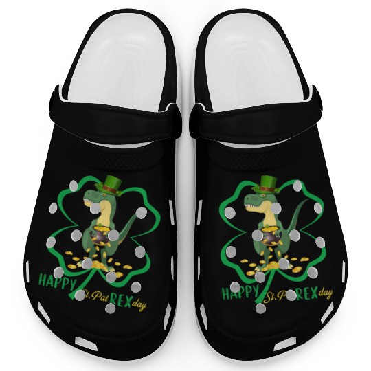 Happy St Pat Rex Day Dinosaur Irish Shamrock Clogs