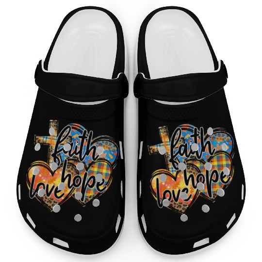 Faith Hope Love Hearts Cross Religion Clogs