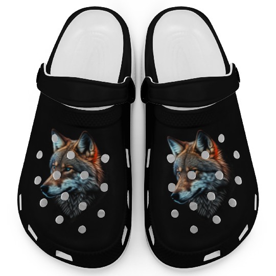 Wolf Portrait Animal Print Clogs