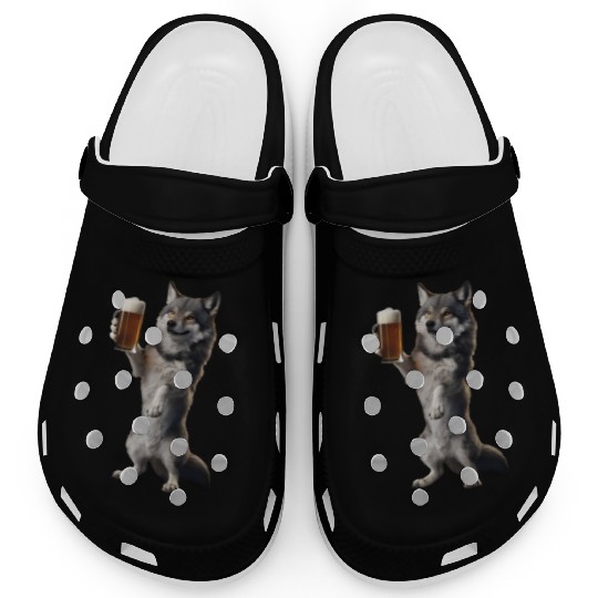 Wolf Drinking Beer Realistic Clogs