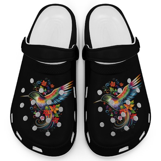 Hummingbird Flowers Colorful Hummindgbird Clogs
