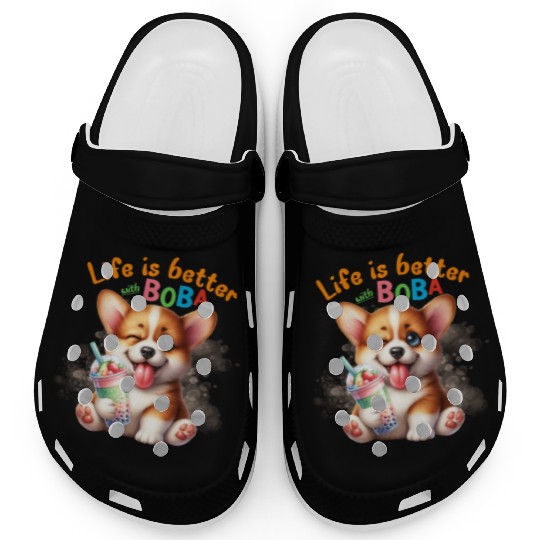 Corgi with BOBA tea Milk TEA Bubble tea Clogs