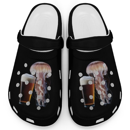 Jellyfish Drinking Beer Realistic Clogs