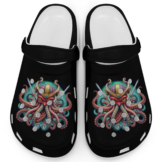 Colorful octopus samurai illustration Clogs