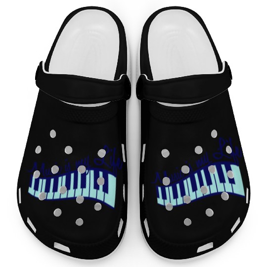 Music is my Life Text Keyboard Piano Love Party Clogs