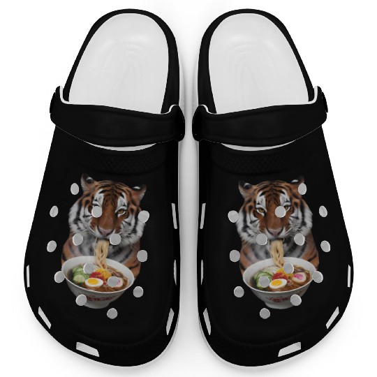 Tiger Eating Ramen Realistic Clogs