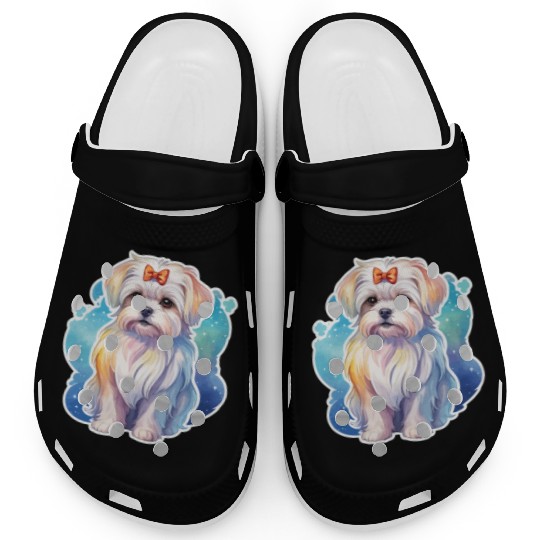 Maltese Dog Watercolor Clogs