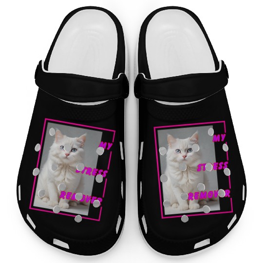 White cat design Clogs