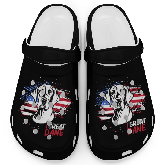 4th Of July US Flag Vintage Dog Lover Great Dane Clogs