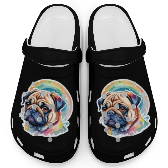 Pug Watercolor Clogs
