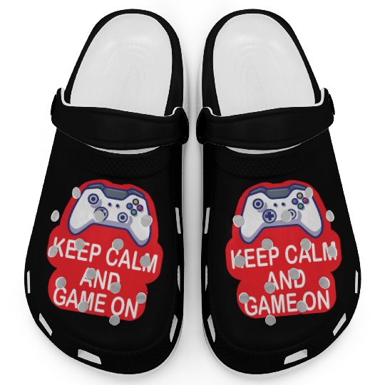 keep calm and gam on Red white Design for Gamers Clogs
