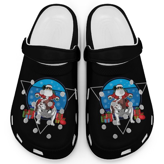 Christmas Santa Claus Riding English Bulldog Xmas Clogs