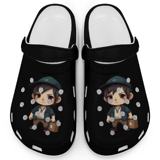 Chibi Boy with a Serious Expression Clogs