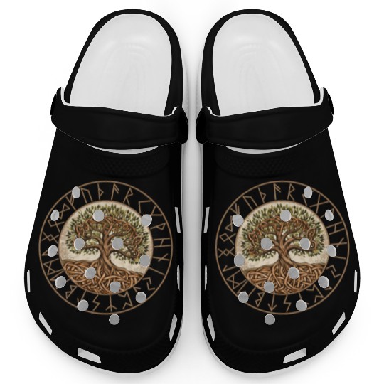 Viking runes tree of Life round frame celtic Clogs