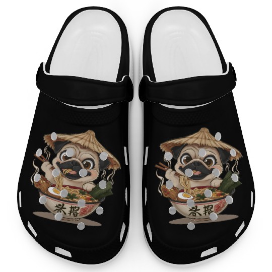 pug gifts for pug lovers, Pug Eating Ramen Clogs
