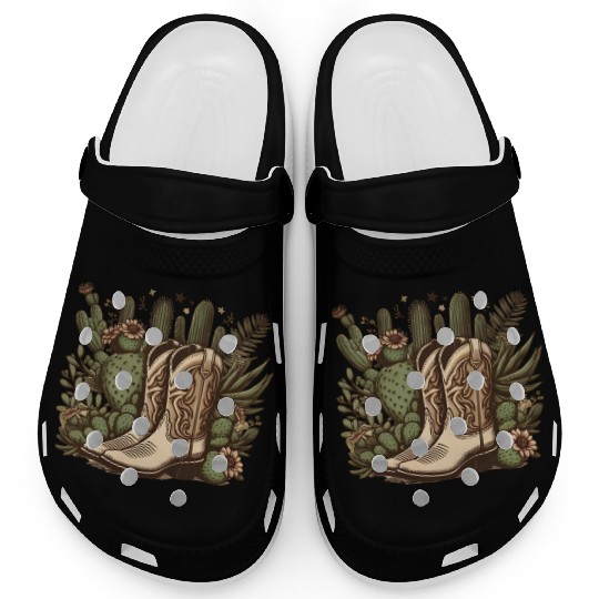Cowboy Essentials Boots and Cactus Motifs Clogs