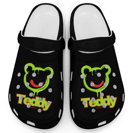 Neon Drip Teddy Bear Illustration Clogs