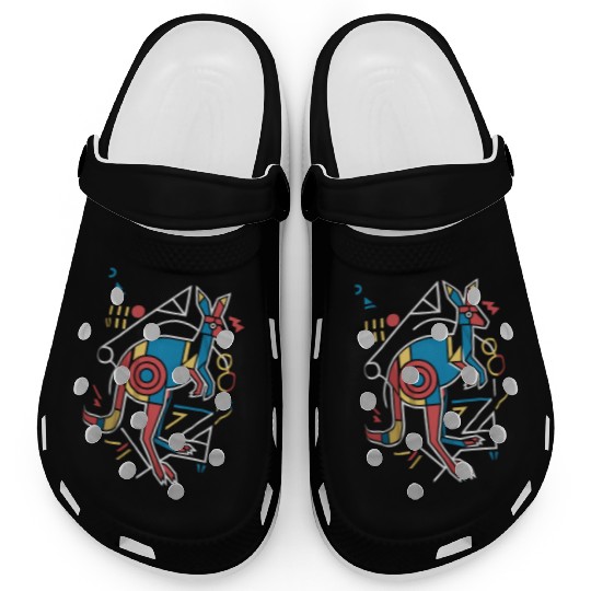Geometric Kangaroo Art Colorful Abstract Clogs
