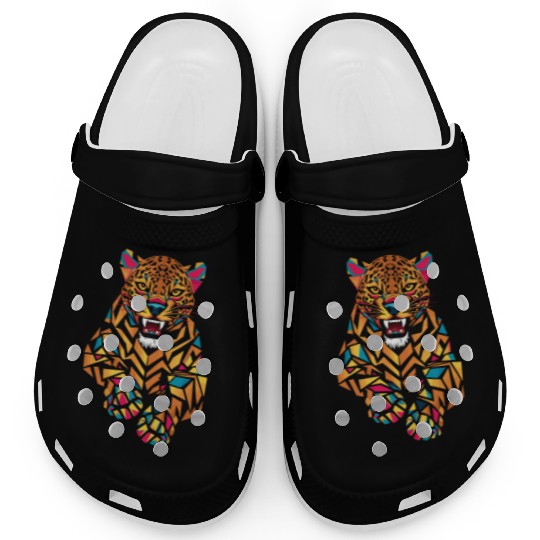 Colorful Geometric Jaguar Illustration Clogs