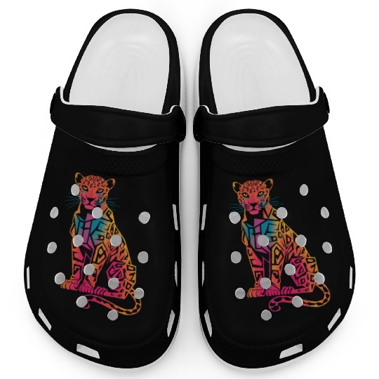 Colorful Geometric Jaguar Artwork for Bold Clogs