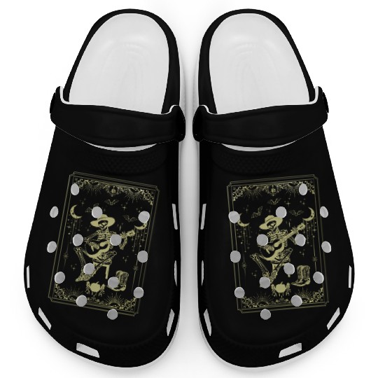Tarot Card Celestial Cowboy Skeleton Plays Guitar Clogs