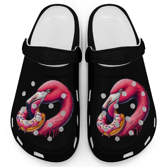 funny feast for the eyes - flamingo with donut Clogs