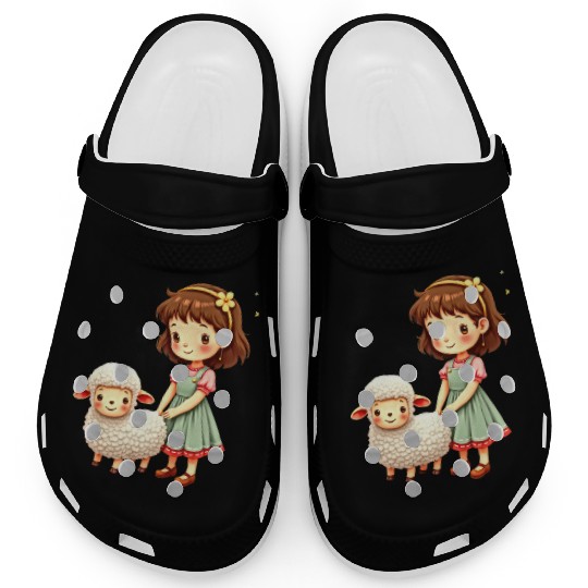 Girl with Cute Lamb Clogs
