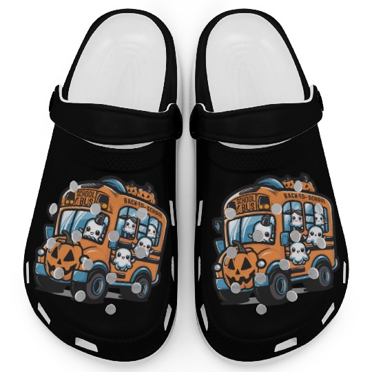 Ghost Halloween School Bus Clogs