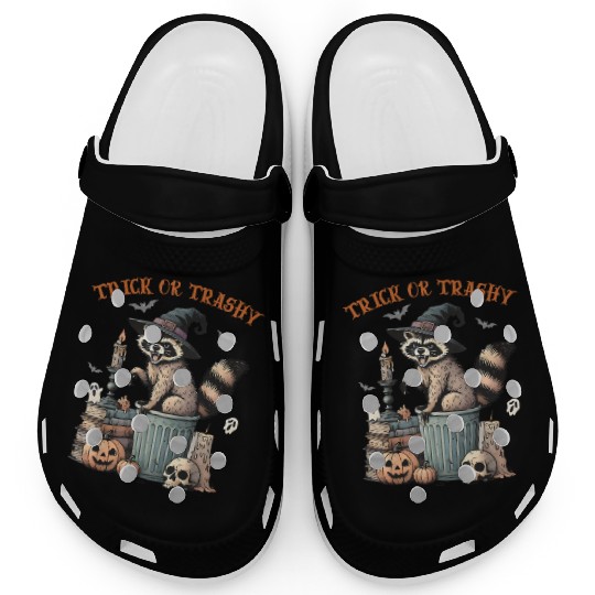 Trick Or Trashy Funny Raccon Halloween Clogs
