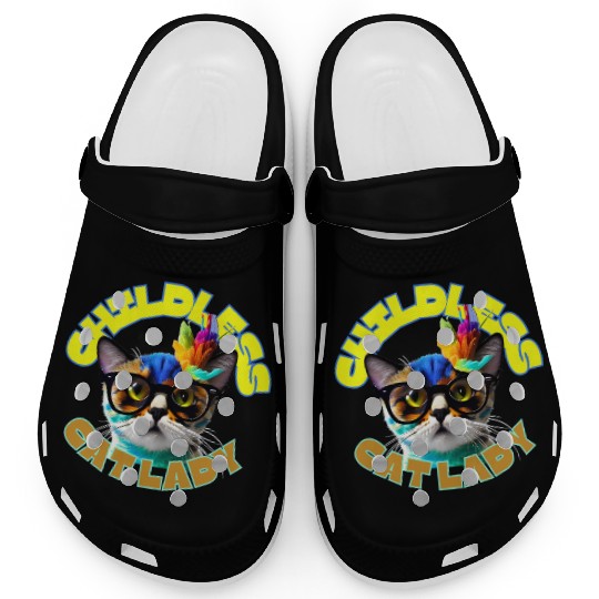 Colorful Cat with Glasses - Childless Cat Lady Clogs