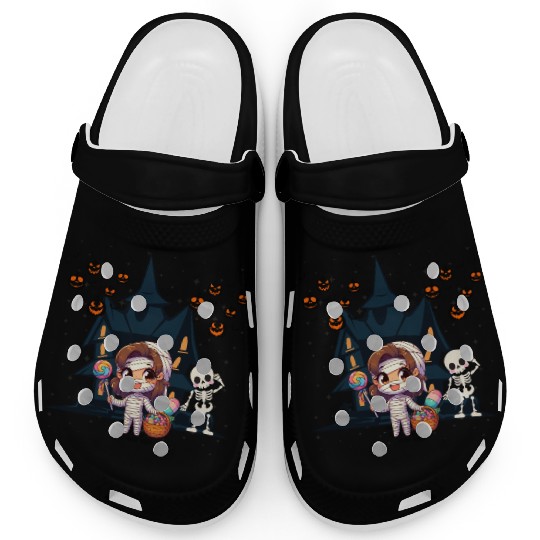 Friendly mummy and skeleton illustration Clogs