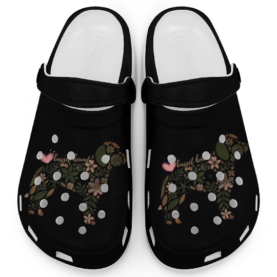 Floral Basset Hound Silhouette: Nature-Inspired Do Clogs