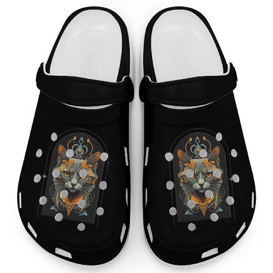 Elegant stylish black and gold cat face Clogs