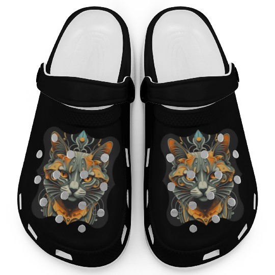 Elegant stylish black and gold cat face Clogs