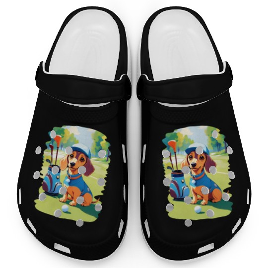 Dachshund Dog Playing Golf Funny Design Clogs
