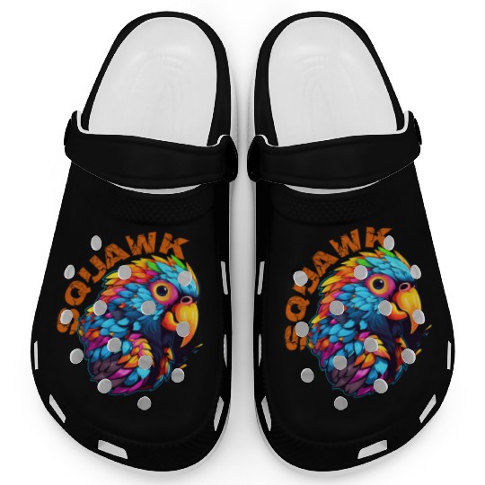 Colorful Parrot Graphic, Unique Pet Lover Bird Art Clogs