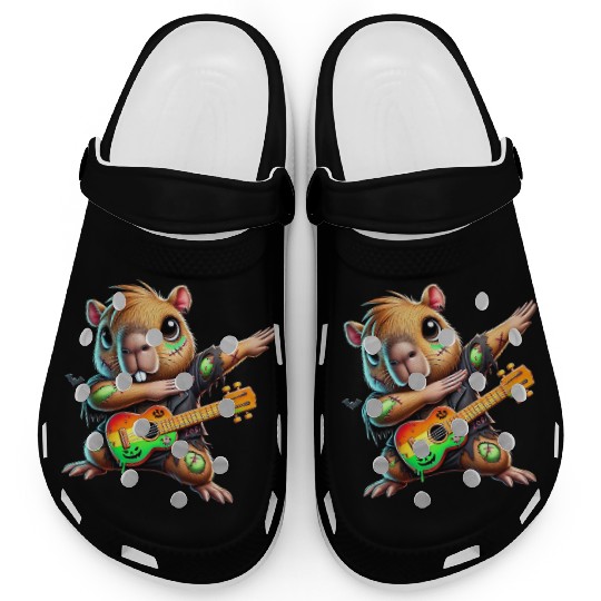 Cute Dabbing Capybara Zombie Squad Guitar Hallowee Clogs