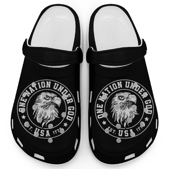One Nation Under God Est. USA 1776 American Eagle Clogs