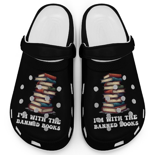 I Read Banned Books Funny Cat Reading Book Clogs