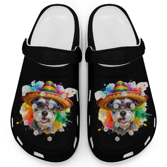 Schnauzer head, dog with glasses Clogs