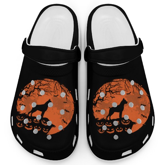 Boxer And Moon Halloween Dog Lover Gift Clogs